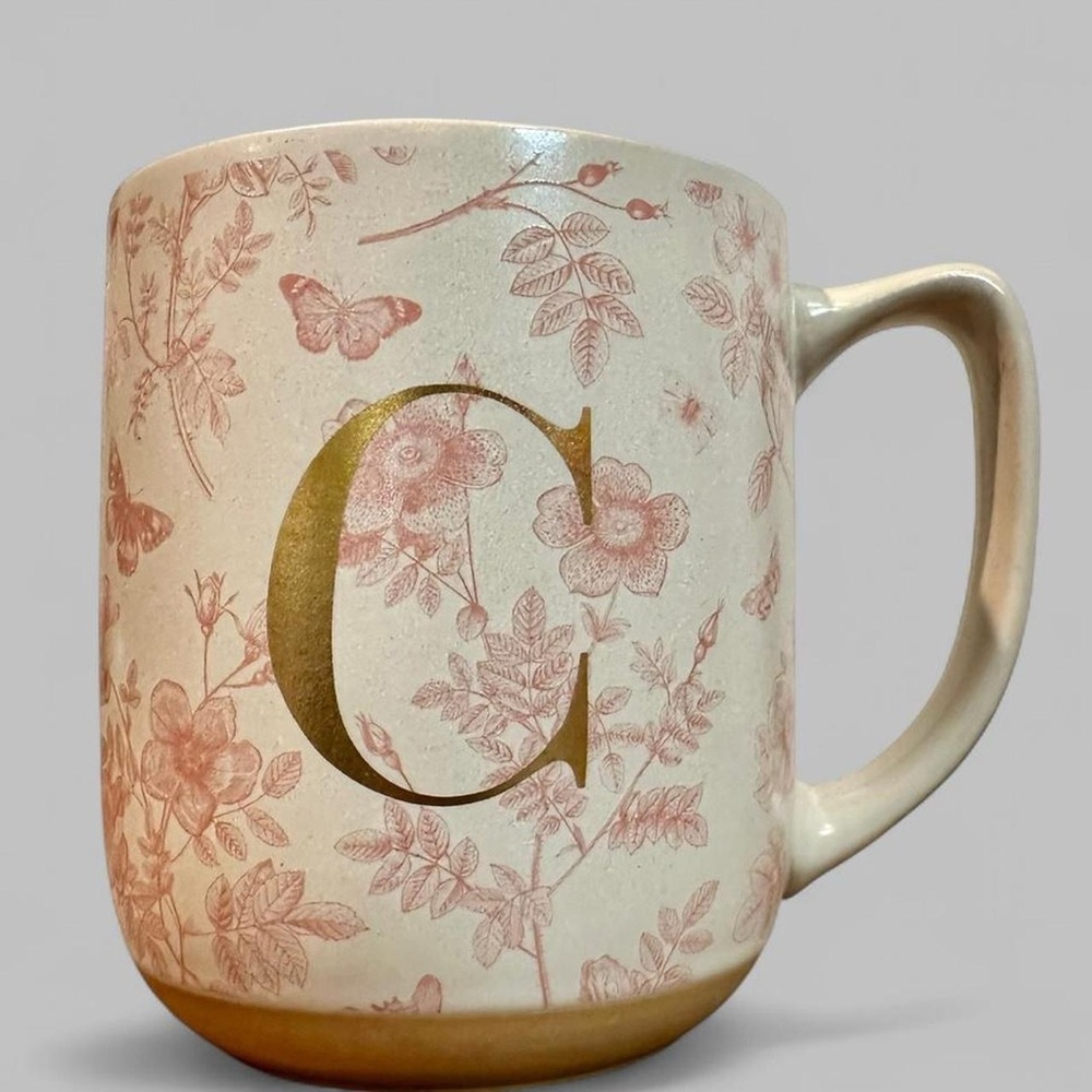 Floral Monogram 'C' Mug with Gold Letter Cottagecore